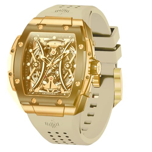 OLEVS Square Watches for Men Skeleton Automatic Men Watches Waterproof