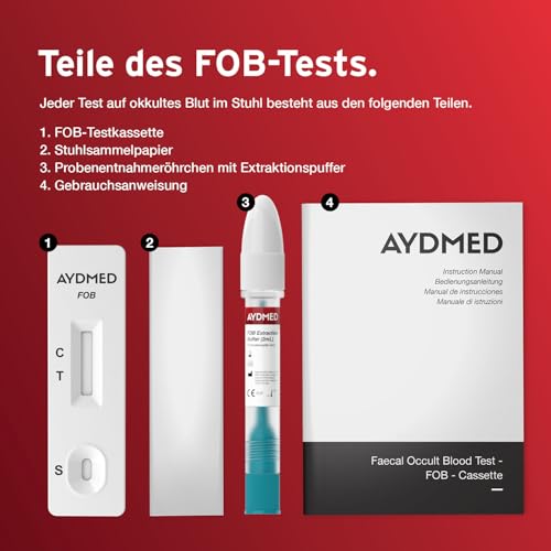 2 x AYDMED Tests auf okkultes Blut im Stuhl | FOB-Testkit für den Selbsttest zu Hause | Stuhlscreening auf gastrointestinale Blutungen | FIT-Test auf Darmkrebs | Ergebnisse in 5 Minuten