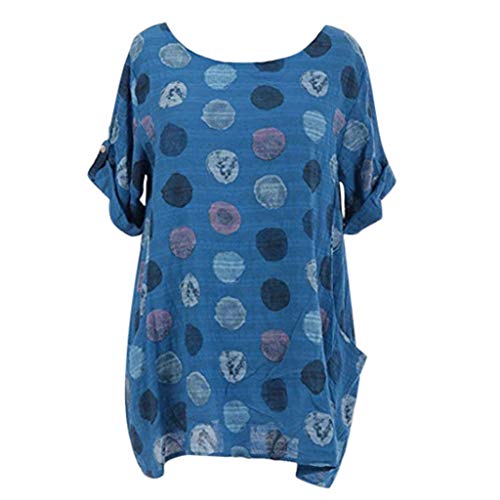 Túnicas de linho para mulheres plus size mulheres senhoras bolsos tamanho grande estampa de pontos c