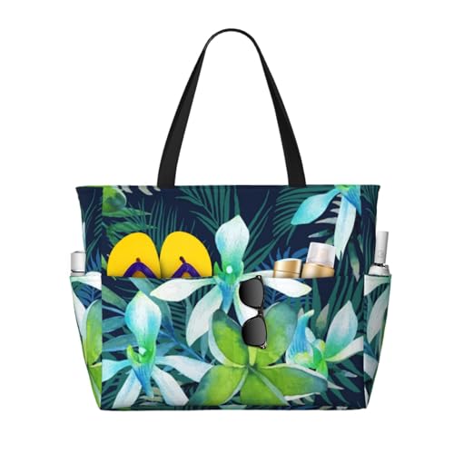 Sac de plage imprimé fleur tropicale grand format pour femme