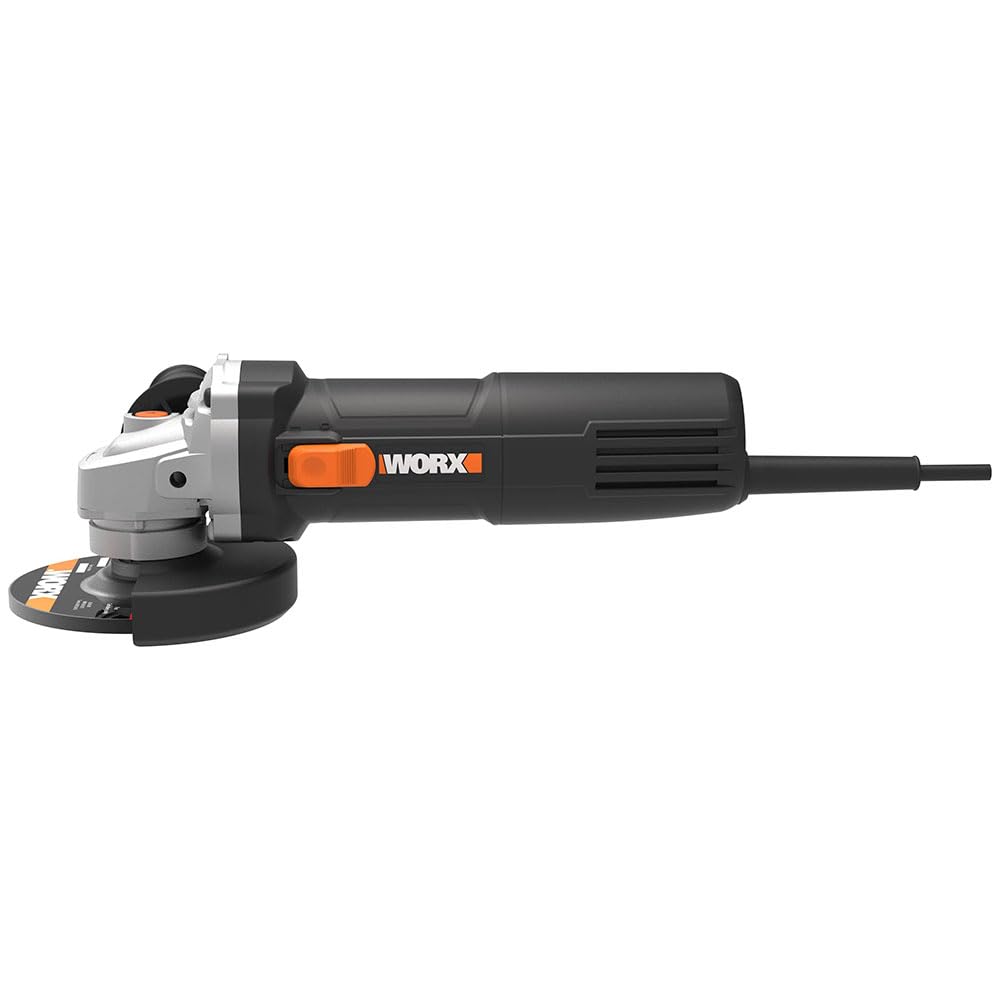 WORX Amoladora angular WX718 de 900 W. Amoladora compacta con mango ajustable y mango adicional sin vibraciones para lijar y cortar. Diámetro del disco de 125 mm. Velocidad de ralentí 12000/m