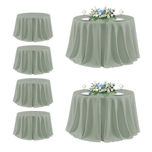 Image of sancua Round Tablecloth 132 Inch Diameter, 6 Pack - Circle Polyester Fabric Table Cloth for Wedding Party Reception Banquet Birthday, Washable Formal Table Cover (Fit 54-96 Inch Tables), Sage Green