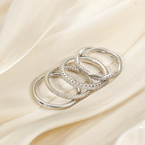 florideco stackable rings for women non tarnish dainty 14k gold plated stackable thin rings cubic zirconia thumb ring set trendy statement promise wedding bands engagement ring for women size 5-10