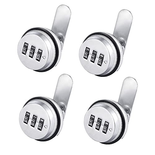 Tidorlou 4 Pack Combination Cabinet Lock, Password Coded Cabinet Lock, Combination cam Locks with 1-18 inches Cylinder Chrome Finish, Security Locks for Cabinet Deposit Box Mailbox, 4 pcs 1 18 Inch