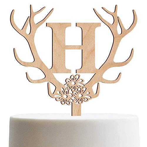 Personalized Cake Topper For Wedding, Engagement, Birthday, Sweet 16 Customized Cake Topper Antler Initial | Wooden Cake Toppers