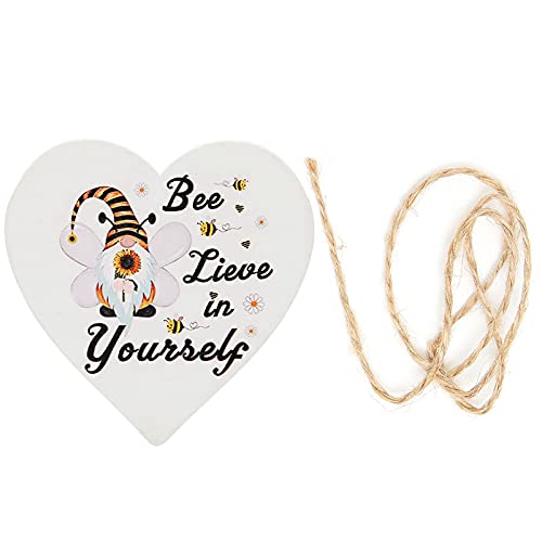 HERCHR Adornos Navideños De Madera, Adornos para árboles De Navidad, Corazones De Madera, Lindo Patrón De Abeja, Adornos De Corazones De Madera para Decoración De Festivales(Blanco)