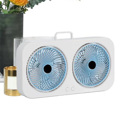 Genérico Ventilador de Mesa - Doble Cabezal con de Enfriamiento - Ventilador USB Recargable Portátil Colgable y Silencioso para Acampar Viajes Playa Tienda Dormitorio Gimnasio