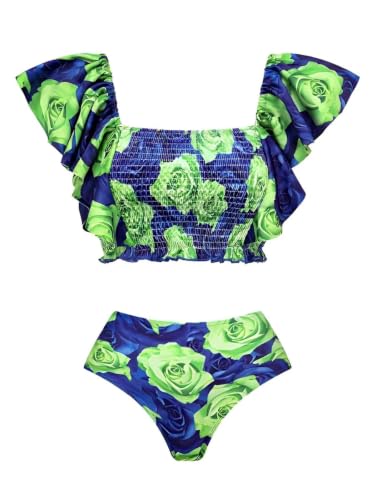 Maillot de Bain Deux Pièces Fleuri Taille Haute Rembourré pour Femmes
