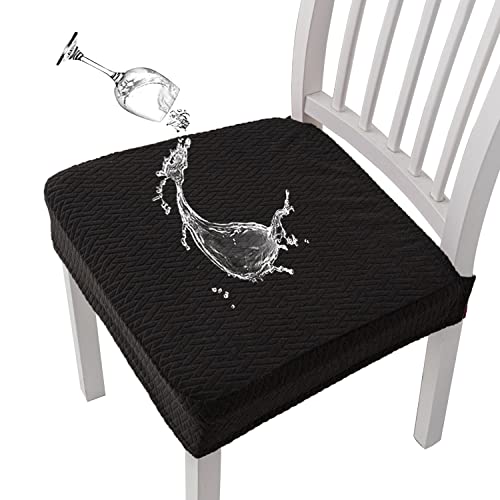 KELUINA Stretch Lattice Jacquard Waterproof Chair Seat Covers for Dining Room 1/2/4/6 PCS Chairs Covers Dining Chair Covers Kitchen Chair Covers (Black,6 Pcs)