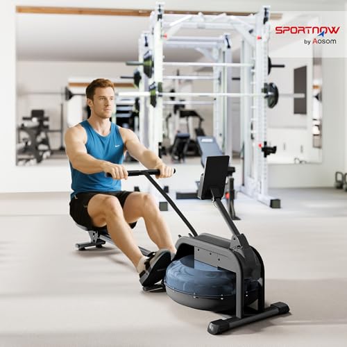 SPORTNOW Rameur à Eau pour Musculation d'appartement, 6 Niveaux de résistance, écran LCD avec Support Tablette, Rangement Vertical à roulettes, Charge Max 135 kg, Acier – Image 3