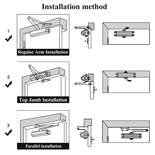 Onarway Quiet-Close Door Closer for Home: Hydraulic Automatic with Adjustable Speed for Residential Doors (57.3-95lbs) | Soft Close & Easy Install (Size 2)