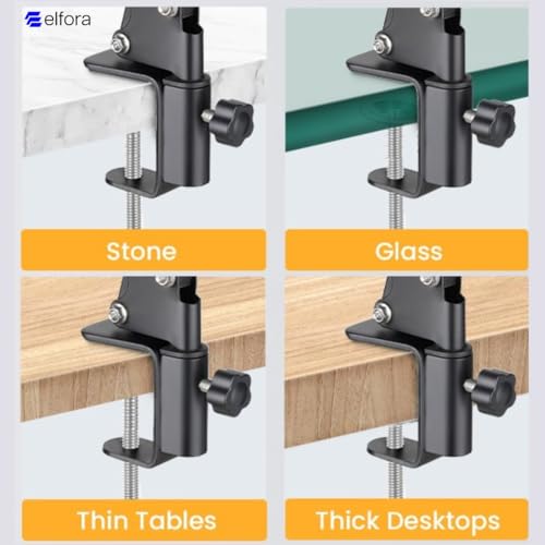 Image of Elfora 360 Rotating Overhead Tablet Tripod Holder for Tabletop | Adjustable Long Arm Clamp Holder for Crafting, Online Class, Cooking Videos & Streaming | Compatible Upto 4-10.6 Inch Tablets (Black)