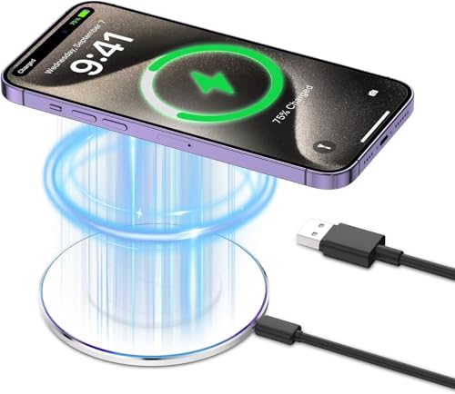 ELUTENG Ladegerät für iPhone Ladestation, 15W Magnet Ladestation LED Induktive Kabellos Ladepad Kompatibel mit iPhone 16 15 14 13 12 Pro Max Plus Mini iWatch 10 9 8 AirPods 3 2 Pro, Weiß