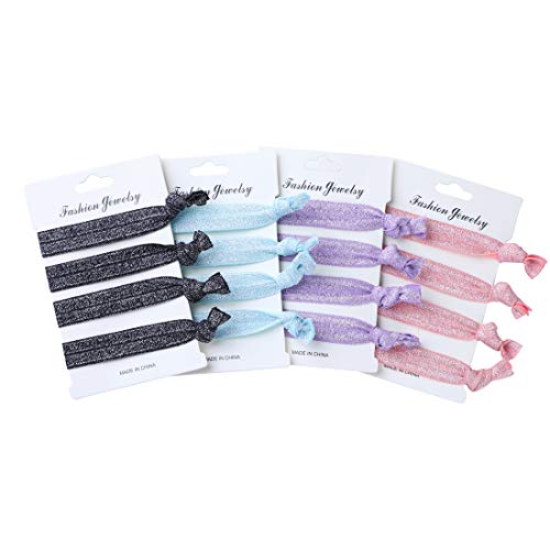 Beauty Wig World 16 Pcs Elastic Ribbon Hair Ties No Crease Damage Stretchy Ponytail Holder for Women Girls Hand Knotted Fold Over Bracelet Glitter Hair Decoration Accessories