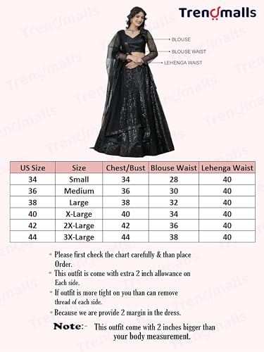 TRENDMALLS Women's Net Embroidery Sequence Work Lehenga Choli with Dupatta Ready To Wear (L261)