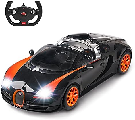 RASTAR Bugatti Toy Car, 1/14 Bugatti Remote Control Car, Bugatti Veyron 16.4 Grand Sport Vitesse RC Car - Black/Orange