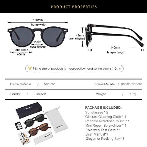 Image of Gleyemor Vintage Polarized Sunglasses for Men Round Sunglasses UV400 Protection Retro Hand-crafted Acetate Frame