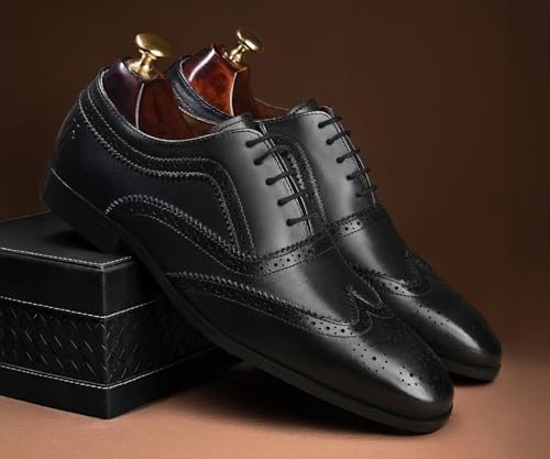 Image of LOUIS STITCH Men's Italian Crust Leather Brogue Shoes| Formal Lace-Up Shoes for Men | Perfect for Business, Formal & Parties | LSVX-EUBG