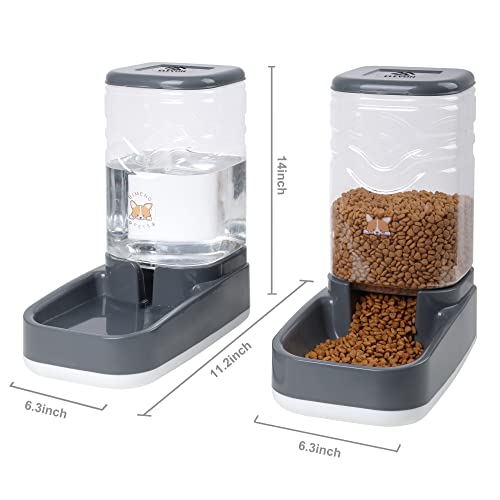 Automatic Cat Feeder, Gravity Food and Water Dispenser Bowl Set for Small Medium Dogs Animals, Pet Feeder Dispenser Storage Food, 3.8L Large Capacity, Gray - Image 3