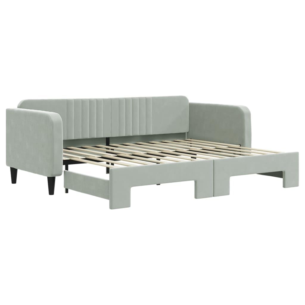vidaXL Lit de Jour avec Lit Gigogne, Canapé-lit, Lit d'Invité, Meuble de Chambre à Coucher Salle de Séjour, Moderne, Gris Clair 90x200 cm Velours