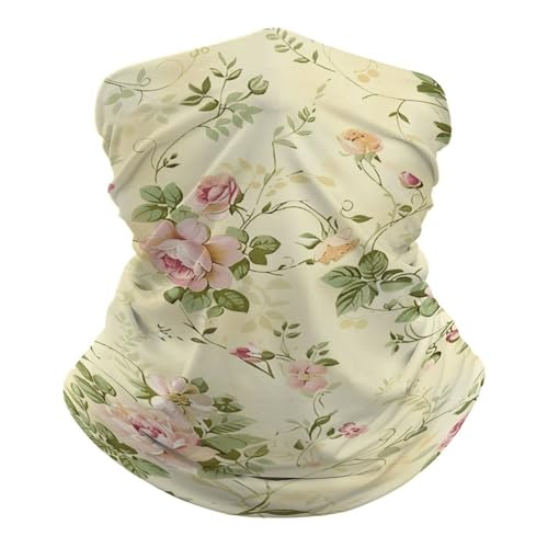 FZQVSGW Small Cream Flowers Balaclava Breathable Neck Gaiter Neck Face Mask Windproof Scarf Face Cover for Men Women