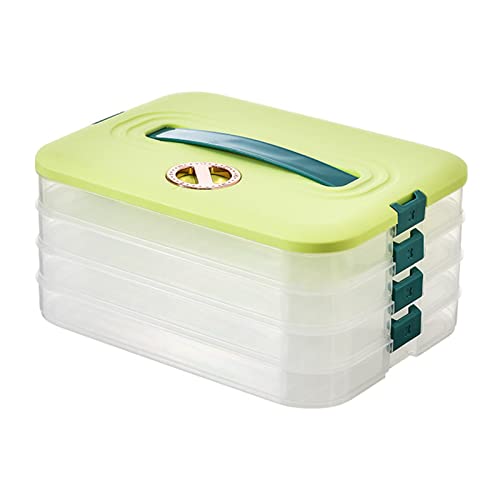 Aufbewahrungsbox Kühlschrank 4-lagig Knödelbox mit Datumsetikett Stapelbarer Aufschnittbox Lebensmittelbehälter mit Deckel, Kühlschrank Organizer Vorratsboxen für Knödel Wurst Käse Pizza (Grün)