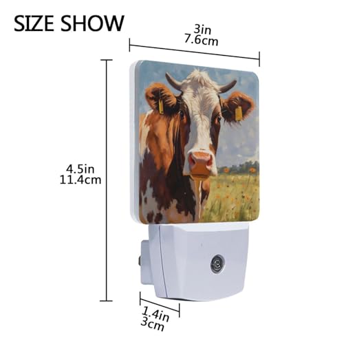 Image of Cow Cattle Night Lights 2 Pack Plug-in Wall Led Nightlight Auto Dusk-to-Dawn Sensor Lamps for Bedroom Kitchen Bathroom