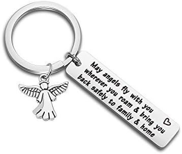WUSUANED Traveller Keychain Gift May Angels Fly With You Wherever You Roam Bring You Back Safely To Family And Home