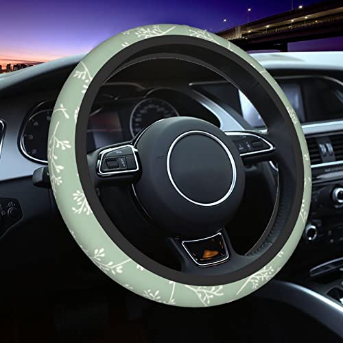 PURKCUYERT Ferns Sage Green Steering Wheel Cover, 15 Inch Car Wheel Protector Universal Automotive Accessories