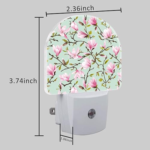 Image of Plug in Night Lights Magnolia Flowers and Leaves Nightlight Plug Into Wall Dusk to Dawn Sensor LED Night Light for Kid Girls Boys Room Decor, Hallway, Kitchen, Bathroom, Nursery, Stairs