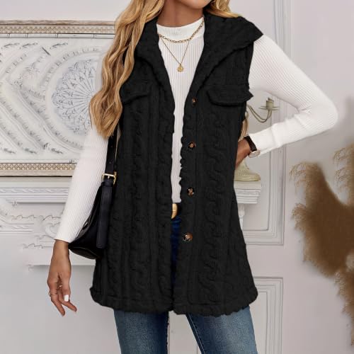 Womens Fuzzy Vest Hooded Sleeveless Sherpa Jacket Button Down Fleece Coat - image 6
