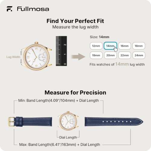 Image of Fullmosa Watch Band, Quick Release Leather Watch Strap Compatible with Samsung Galaxy Garmin for Men Women, Replacement Bands Width 12mm 14mm 16mm 18mm 19mm 20mm 21mm 22mm 24mm