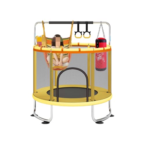 taefyiaszトランポリン 室内 子供用 【亜鉛メッキ鋼構造 静音設計 高弾力 耐荷重300KG 高さ調節可能】5 in 1 トランポリン サンドバッグ・ハンモック・鉄棒・バスケットボール・バスケットボールフープ付き 1?3人用 (直径1.4m円形鉄棒