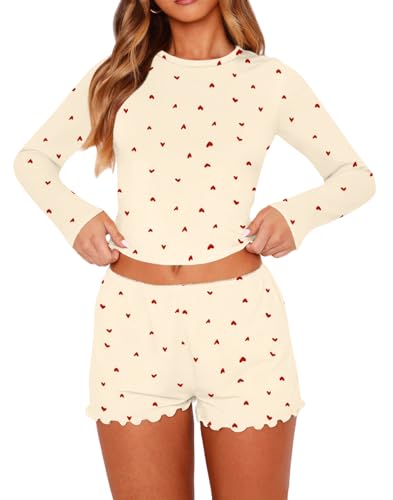 Image of REVETRO Fall Womens 2 Piece Pajama Sets Sexy PJ Shorts Y2k V Neck Long Sleeve Lounge Set Sleepwear with Button Down