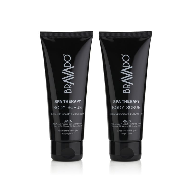Image of BRAVADO Spa Therapy Body Scrub (Pack of 2) Value Pack | Deep Exfoliating Body Scrub for Men | Removes Dead Skin & Tan | Smooth & Refreshing Skin Care | 200g Each