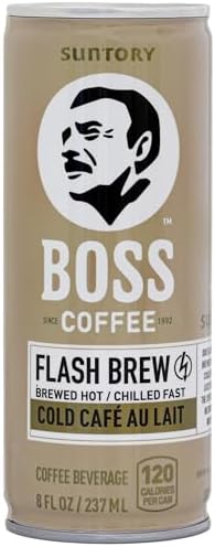 BOSS Coffee by Suntory - Japanese Flash Brew Coffee with Milk, 8oz 12 Pack, Imported from Japan, Au Lait, Espresso Doubleshot, Ready to Drink, Contains Milk, No Gluten
