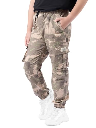 Image of NATUST Boys Cargo Joggers Drawstring Jogging Pants Kids Elastic Waist Trousers 5-14 Years