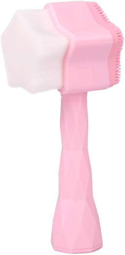 Star-Shaped Double Sided Silicone & Fiber Manual Facial Cleansing Brush for Deep Cleaning Exfoliation Massage (Pink)