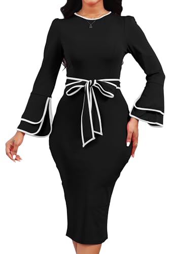VisiChenup Sexy Dress for Women Crew Neck Long Sleeve Pencil Cocktail Party Dresses