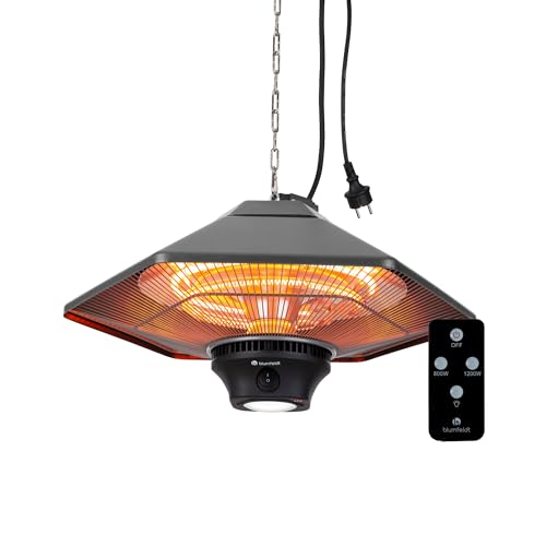 blumfeldt Heat Hexa Heizstrahler Terrasse, Infrarotstrahler Terrasse mit Elektroheizung, Deckenheizstrahler mit Heizleistung: 900/1200 / 2000 W, IR ComfortHeat, Halogen-Heizelemente, bronze