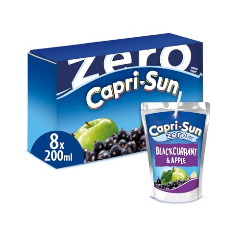 Capri-Sun Zero Blackcurrant & Apple Kids Juice Drink (8 x 200ml) No Added Sugar - Made with Real Fruit Juice - No Preservatives Artificial Colours or Flavours - Vegan Gluten Free