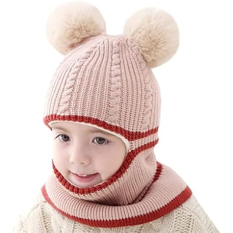 crazy bean Kids Girls Boys Winter Warm Hat, Windproof Hat and Scarf 3-in-1 Toddler Knitted Beanie Hat Beige Cover