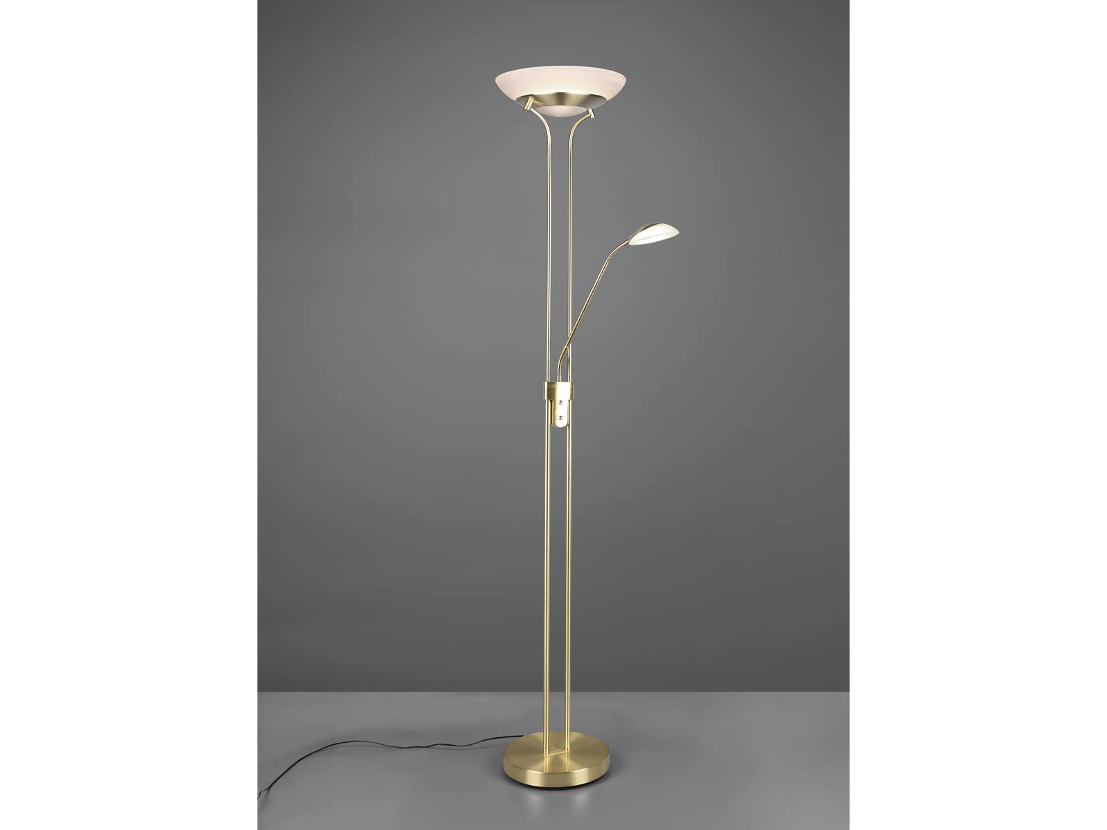 RL LIVE YOUR LIGHT Reality Leuchten lampa stojąca LED Orson R40073508, metal mosiądz matowy, szkło w kolorze alabastrowym, w zestawie 27 W LED + 4,5 W LED, ściemniacz