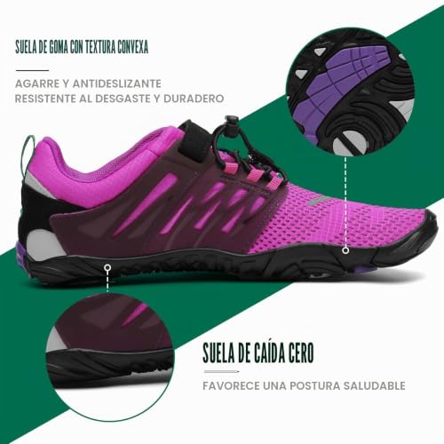 Miniatura 3 de Saguaro Zapatillas Barefoot Hombre Mujer Zapatillas Minimalistas Zapatos Barefoot Calzado Minimalistas Zapatillas De Trail Running Barefoot Shoes Para Zero Drop Suela Morado, Gr.42 Eu