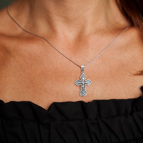 Orthodox Cross Necklace for Women - 925 Sterling Silver - Jesus Christ Crucifix Pendant with Prayer Spiga Rope Chain 20" - Christian Religious Jewelry - Handmade3