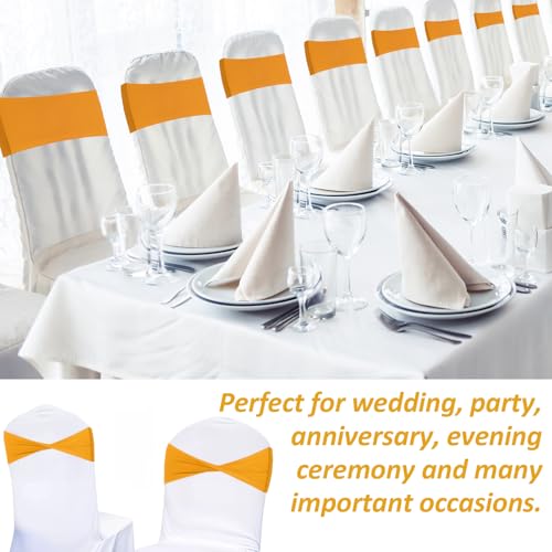 50PCS Spandex Chair Sashes Elastic Chair Cover Bands Ties Without Buckle Chair Decorations Universal Chair Sashes for Wedding Party Reception Events Universal Ceremony Banquet Decorations(Gold)