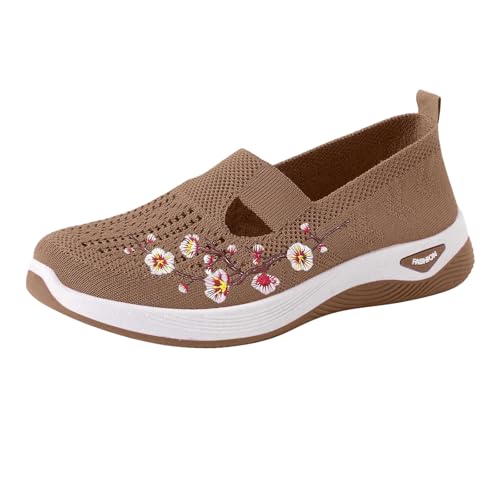 Zapatillas Deporte Zapatillas Mujer Deportivas Ligeras Cómodas Zapatos Malla Transpirable Sneakers sin Cordones Ortopédicas Calzado Bordado Floral Antideslizante Sandalias Trekking