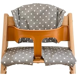 Trona Stokke Gris Tormenta Cojín para silla alta Stokke Tripp Trapp, fácil de montar, almohadilla para trona totalmente limpia (gris con estrellas blancas)