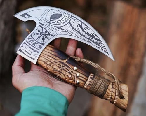 SHOHASS New Handmade Pizza Cutter Axe Viking Pizza Axe, Pizza Slicer Beautiful Handle with Premium Leather Cover