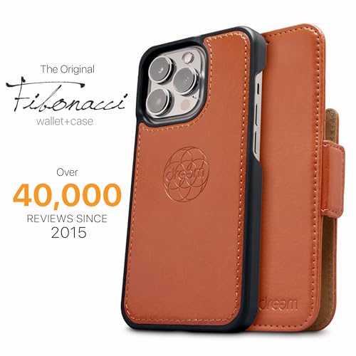 Image of dreem Fibonacci Compatible with iPhone 14 Plus Wallet case / 2-in-1 Shockproof case and Detachable Vegan Leather Folio, MagSafe Compatible, RFID Protection [Caramel]